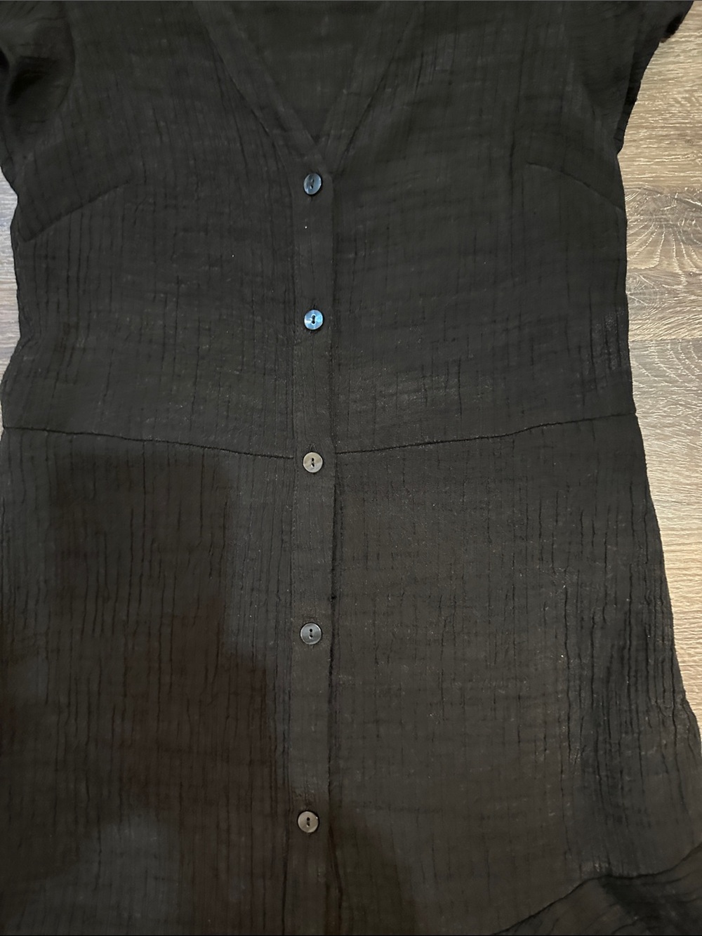 1. State Black Button-Front Ruffle Hem Mini Dress - Picture 5 of 15